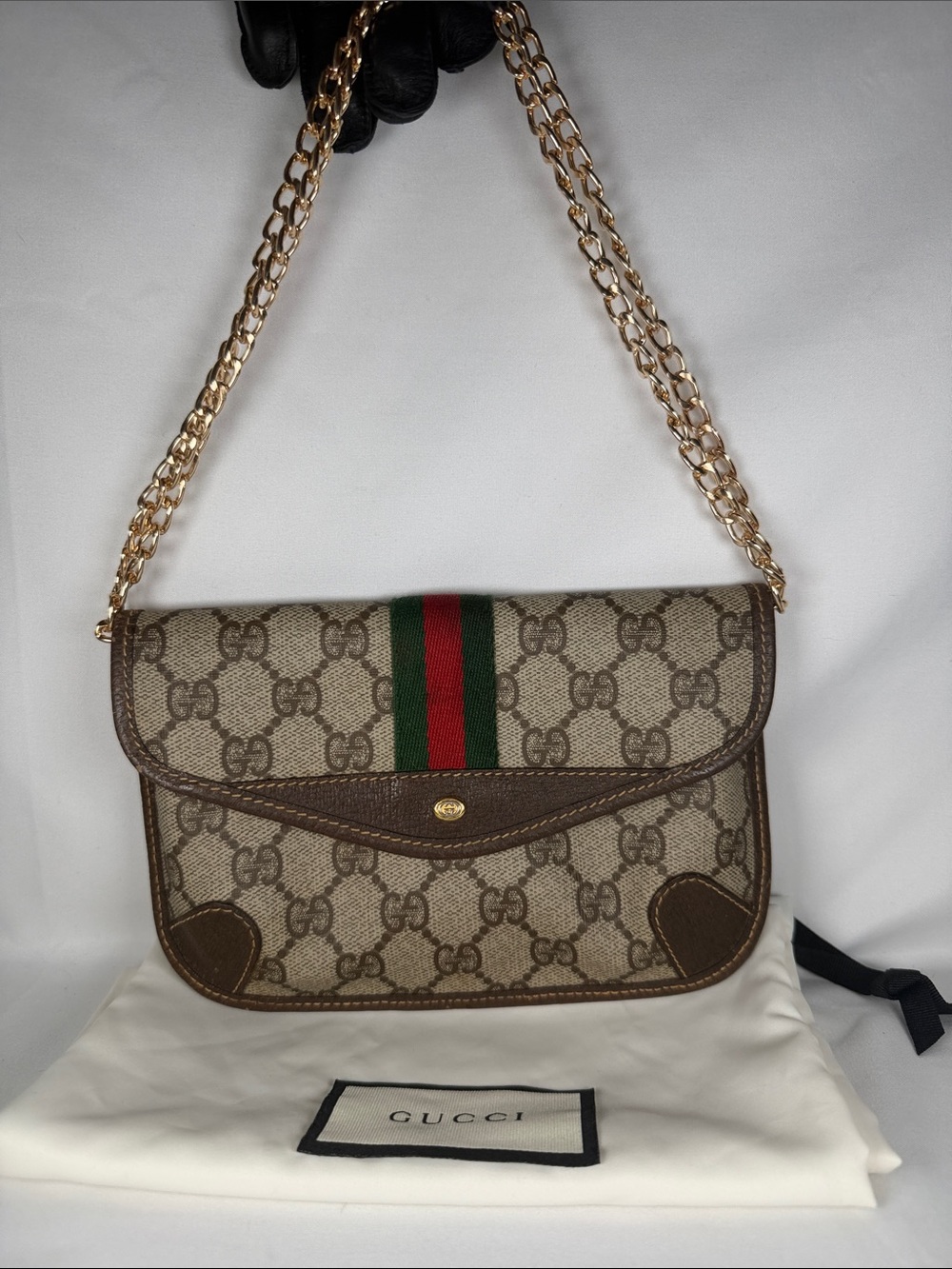 Authentic Gucci GG Canvas Pouch with chain